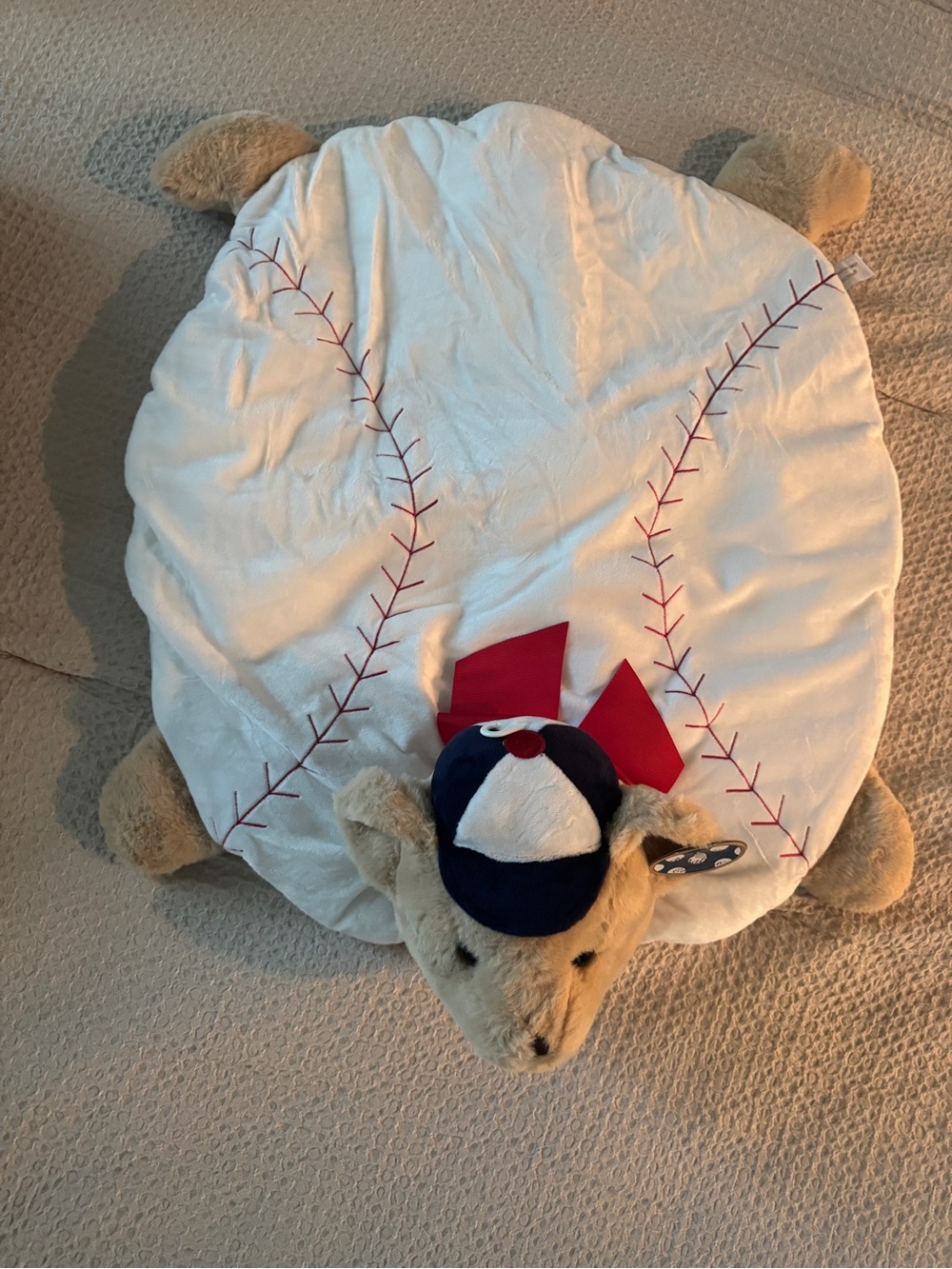 Plush Baseball Bear Kids Floor Pillow - White & Navy